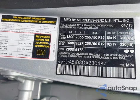 2013 Mercedes-Benz Ml 350 z USA, uszkodzony, nr VIN 4JGDA5JB8DA230487